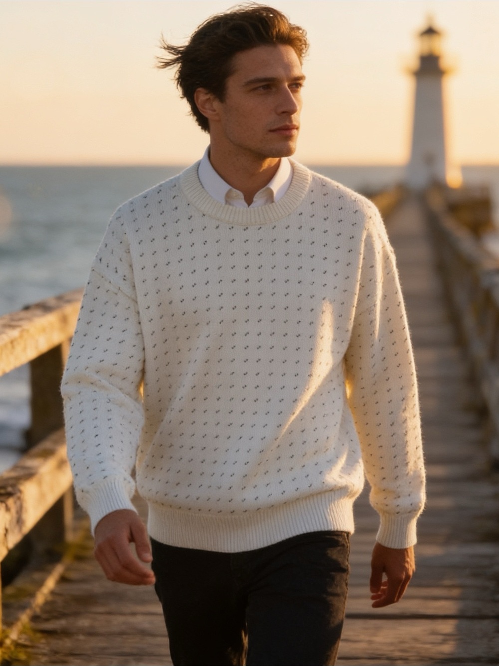 Vintage Cape Isle Knitters Men's Knit White Navy Sweater XL Preppy Coastal Fall